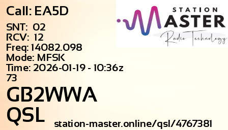 QSL Card for GB2WWA QSO with EA5D