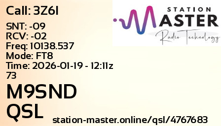 QSL Card for M9SND QSO with 3Z6I