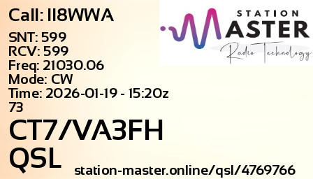 QSL Card for CT7/VA3FH QSO with II8WWA