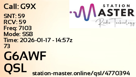 QSL Card for G6AWF QSO with G9X