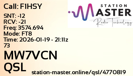 QSL Card for MW7VCN QSO with F1HSY