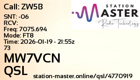 QSL Card for MW7VCN QSO with ZW5B