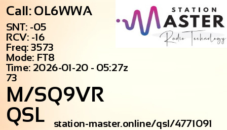 QSL Card for M/SQ9VR QSO with OL6WWA