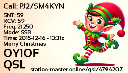 QSL Card for OY1OF QSO with PJ2/SM4KYN