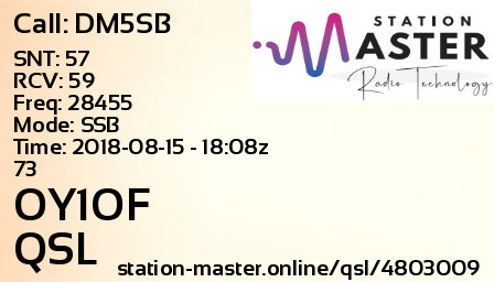 QSL Card for OY1OF QSO with DM5SB