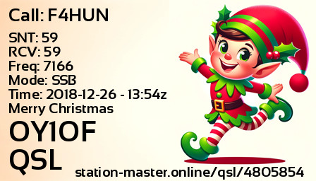 QSL Card for OY1OF QSO with F4HUN