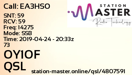 QSL Card for OY1OF QSO with EA3HSO