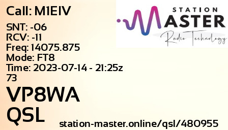 QSL Card for VP8WA QSO with M1EIV