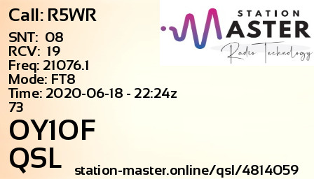 QSL Card for OY1OF QSO with R5WR