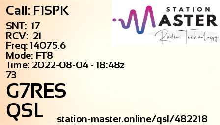 QSL Card for G7RES QSO with F1SPK