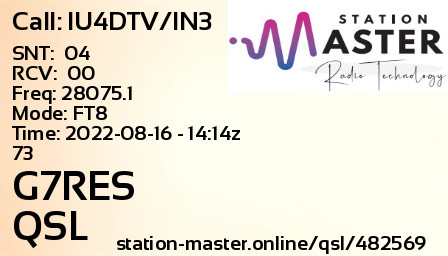 QSL Card for G7RES QSO with IU4DTV/IN3