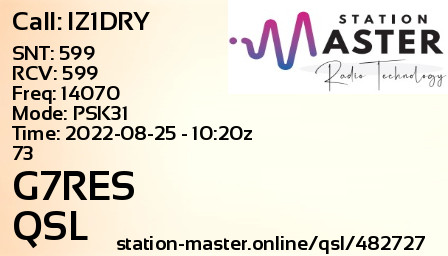 QSL Card for G7RES QSO with IZ1DRY