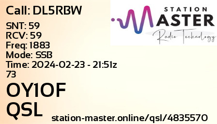 QSL Card for OY1OF QSO with DL5RBW