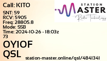 QSL Card for OY1OF QSO with K1TO