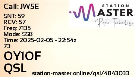 QSL Card for OY1OF QSO with JW5E