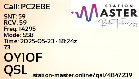 QSL Card for OY1OF QSO with PC2EBE