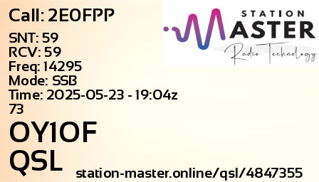 QSL Card for OY1OF QSO with 2E0FPP