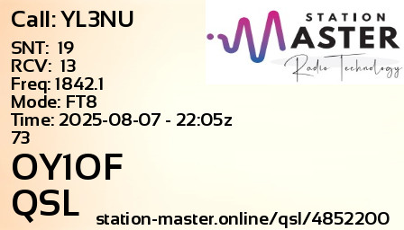 QSL Card for OY1OF QSO with YL3NU