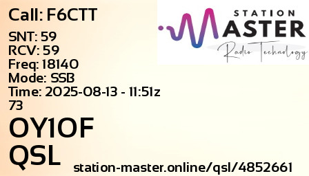 QSL Card for OY1OF QSO with F6CTT