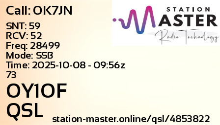 QSL Card for OY1OF QSO with OK7JN