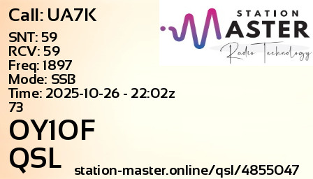QSL Card for OY1OF QSO with UA7K