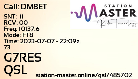 QSL Card for G7RES QSO with DM8ET