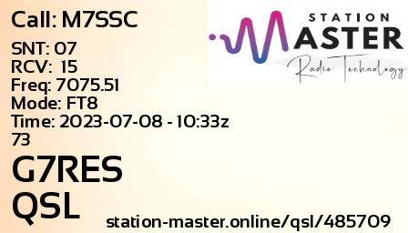QSL Card for G7RES QSO with M7SSC
