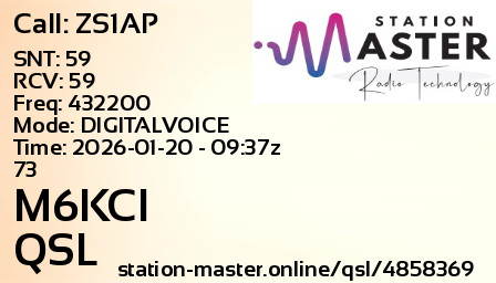 QSL Card for M6KCI QSO with ZS1AP