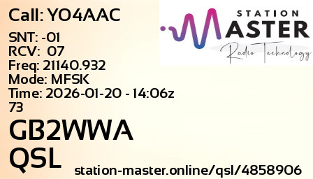 QSL Card for GB2WWA QSO with YO4AAC