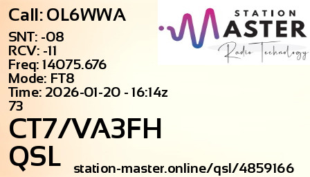 QSL Card for CT7/VA3FH QSO with OL6WWA
