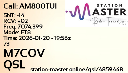 QSL Card for M7COV QSO with AM800TUI