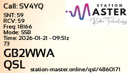 QSL Card for GB2WWA QSO with SV4YQ