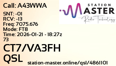 QSL Card for CT7/VA3FH QSO with A43WWA