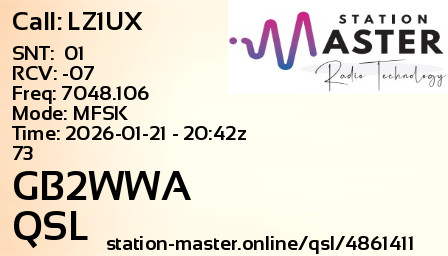 QSL Card for GB2WWA QSO with LZ1UX