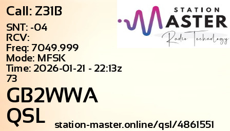QSL Card for GB2WWA QSO with Z31B