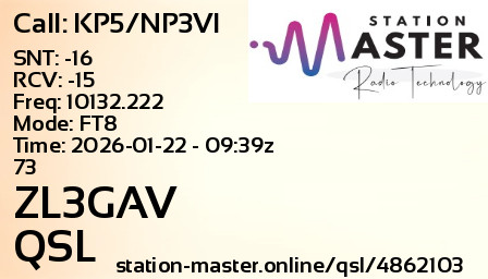 QSL Card for ZL3GAV QSO with KP5/NP3VI
