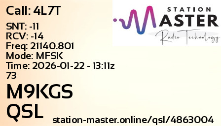 QSL Card for M9KGS QSO with 4L7T