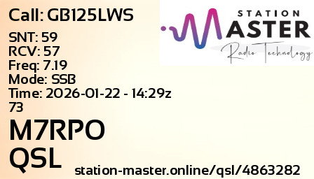 QSL Card for M7RPO QSO with GB125LWS