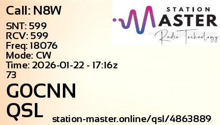 QSL Card for G0CNN QSO with N8W