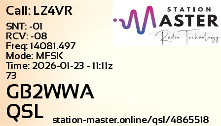 QSL Card for GB2WWA QSO with LZ4VR