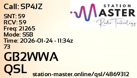 QSL Card for GB2WWA QSO with SP4JZ
