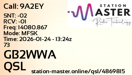 QSL Card for GB2WWA QSO with 9A2EY