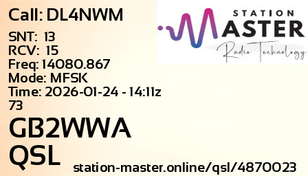 QSL Card for GB2WWA QSO with DL4NWM