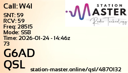 QSL Card for G6AD QSO with W4I