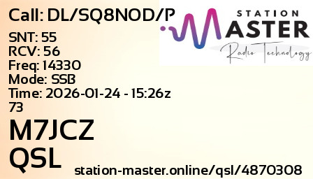 QSL Card for M7JCZ QSO with DL/SQ8NOD/P