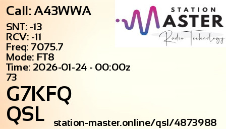 QSL Card for G7KFQ QSO with A43WWA
