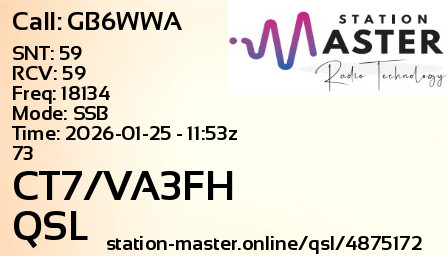 QSL Card for CT7/VA3FH QSO with GB6WWA
