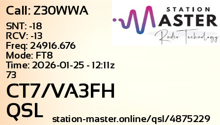 QSL Card for CT7/VA3FH QSO with Z30WWA