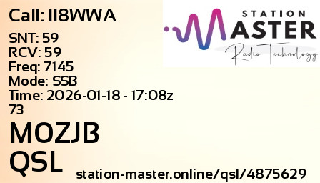 QSL Card for M0ZJB QSO with II8WWA