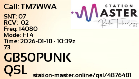 QSL Card for GB50PUNK QSO with TM7WWA